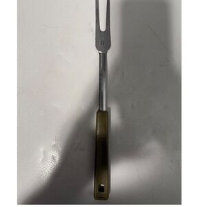 Vintage Kitchen Utensil Carving‎ Fork, Stainless Steel Olive Green Handle